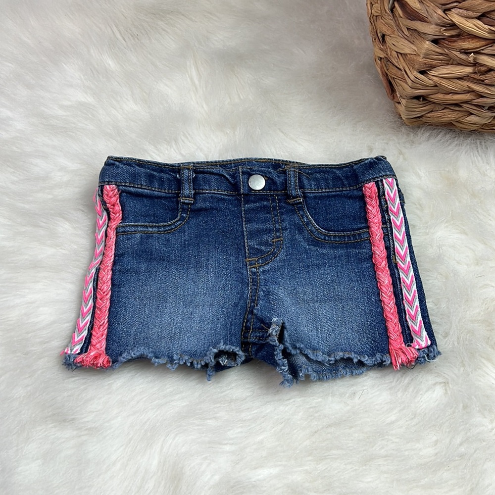 Baby Girl Jean Denim Shorts with Aztec Detail on Side 18 Months
